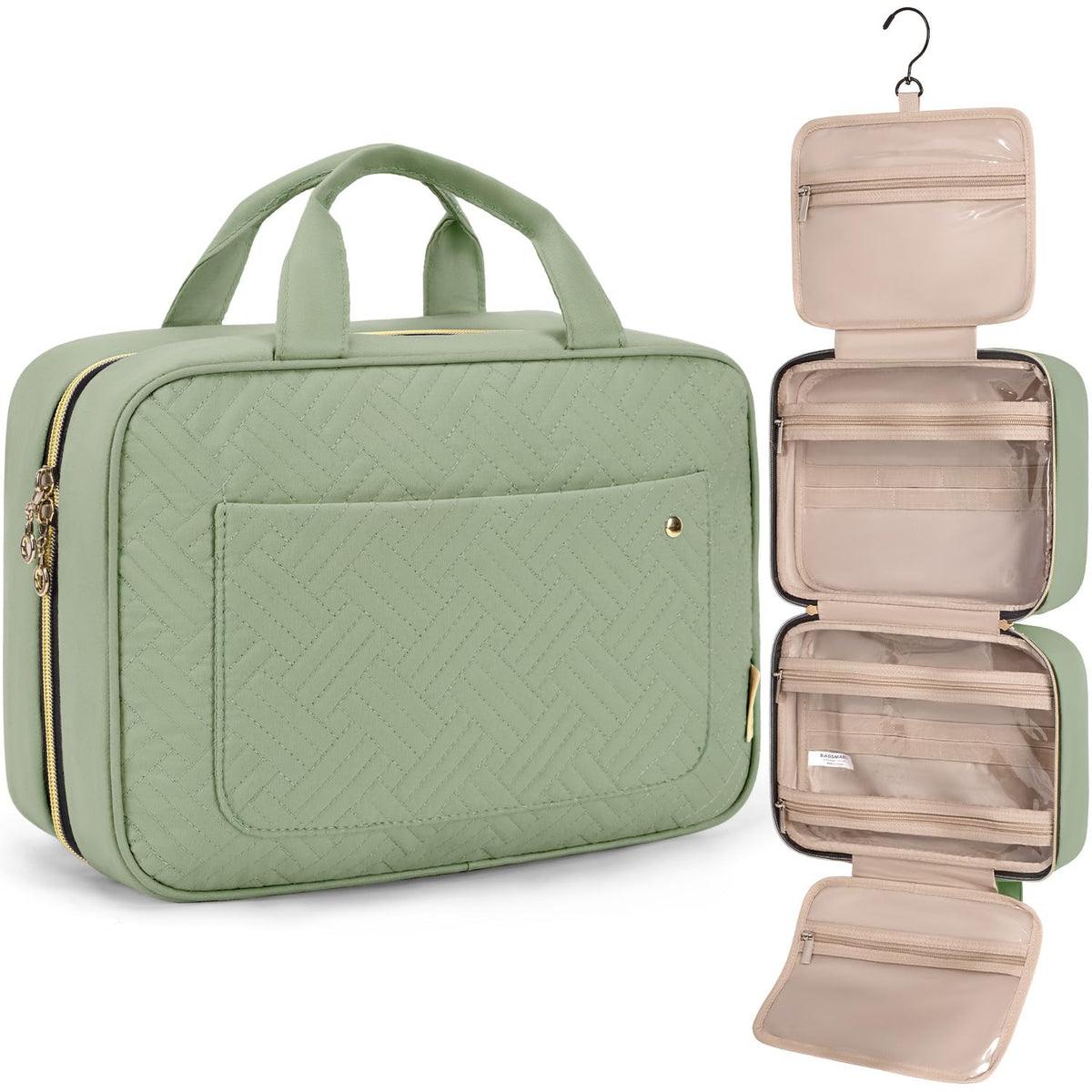 BAGSMART Toiletry Bag in green with hanging hook