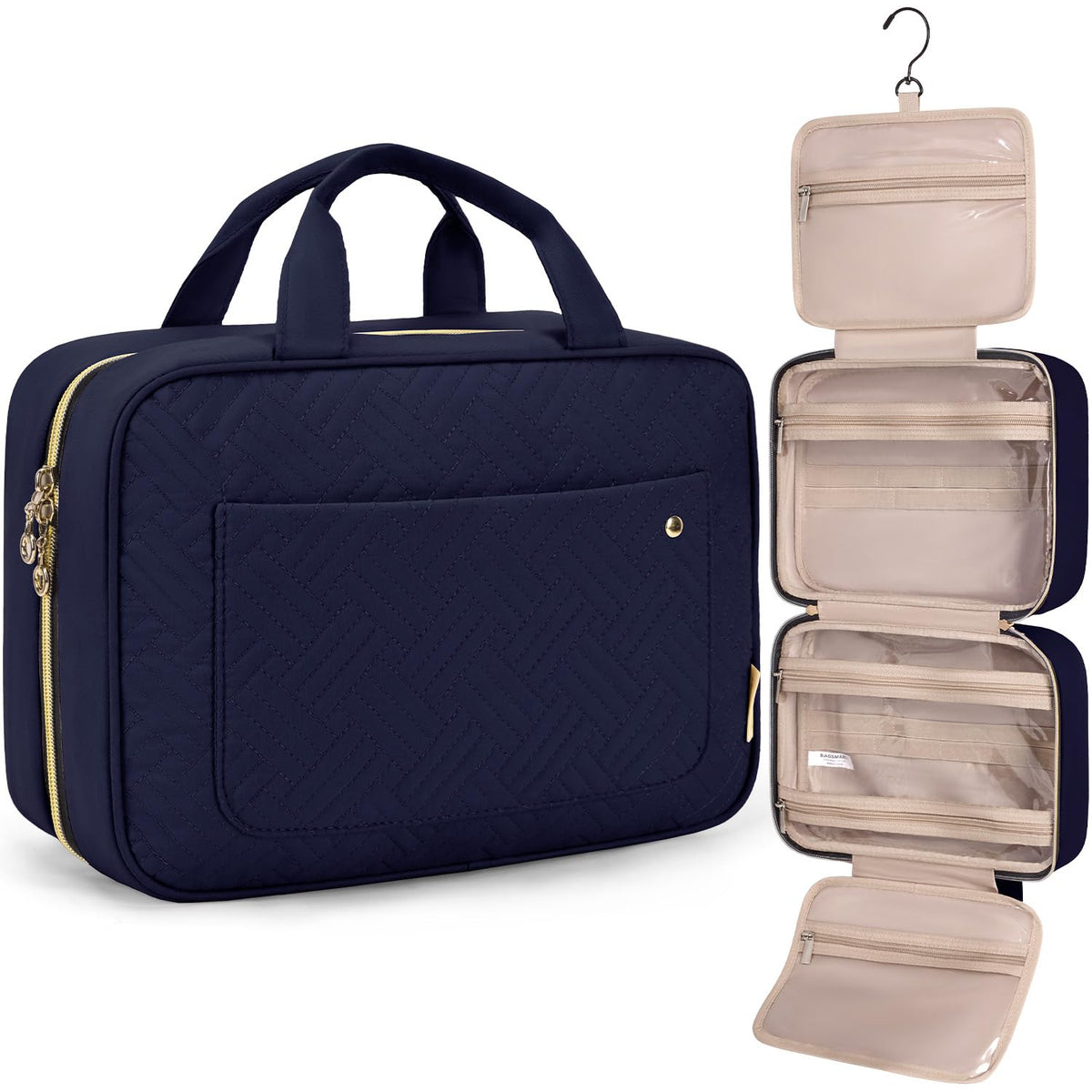 BAGSMART Toiletry Bag in Smokey Blue, front view with compartments