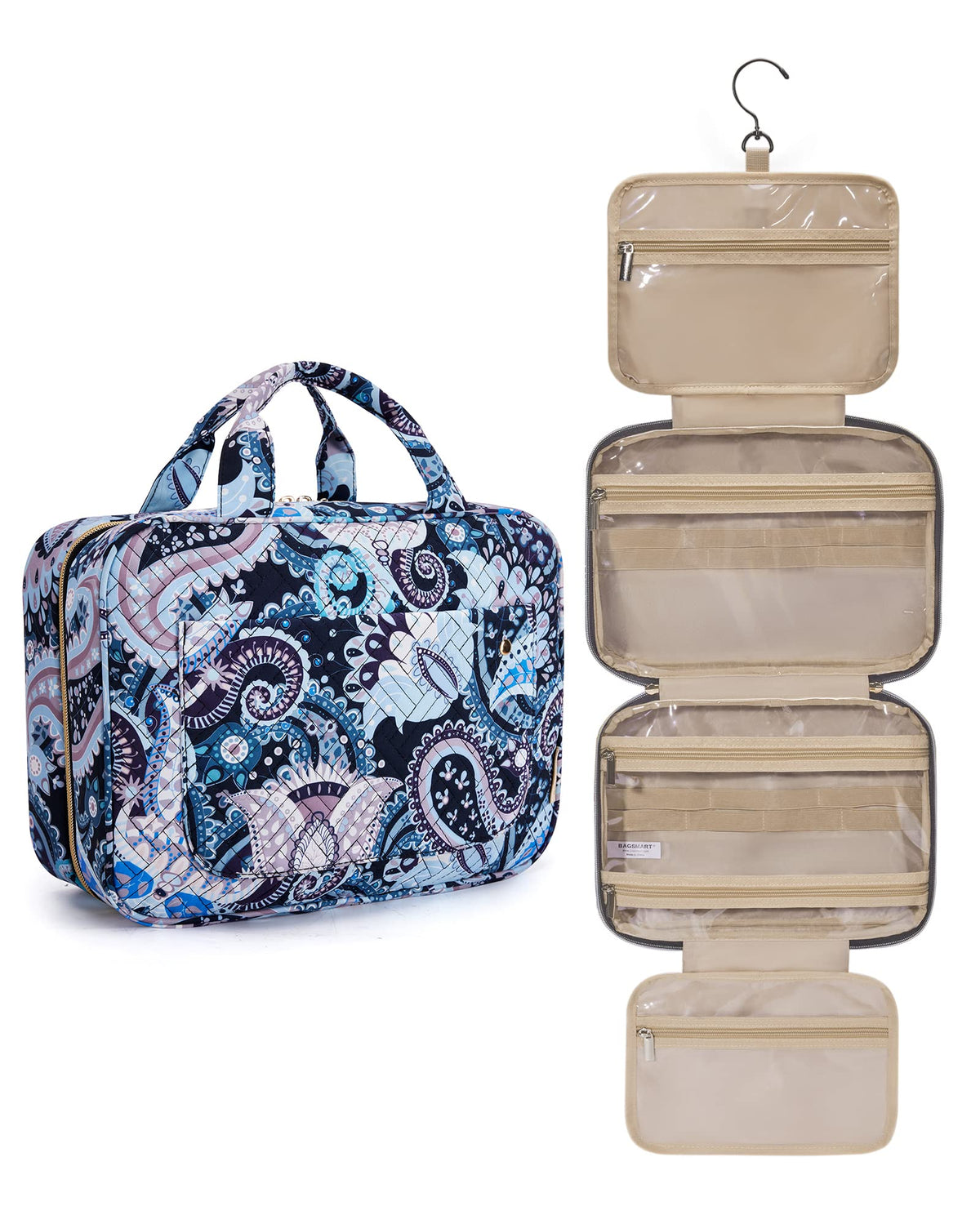BAGSMART Toiletry Bag Large blue paisley front view