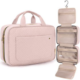 BAGSMART Toiletry Bag light pink front view with compartments