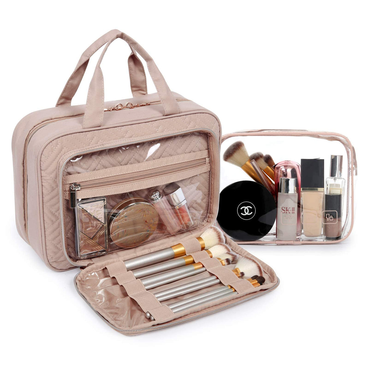 BAGSMART Toiletry Bag Medium Pink side view showing zippers