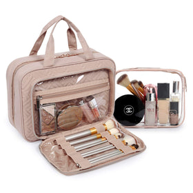 BAGSMART Toiletry Bag Medium Pink side view showing zippers