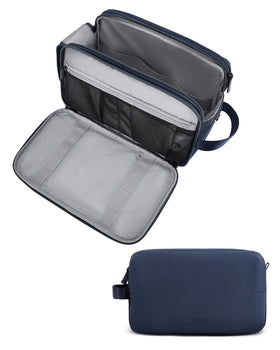 BAGSMART Toiletry Bag navy blue front view with multiple compartments