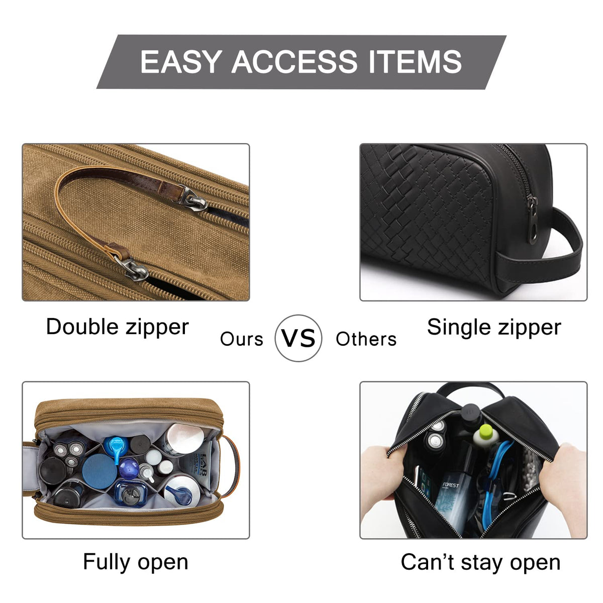 BAGSMART Toiletry Bag open with toiletries organized inside