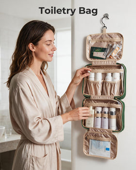 BAGSMART Toiletry Bag opened layout with compartments