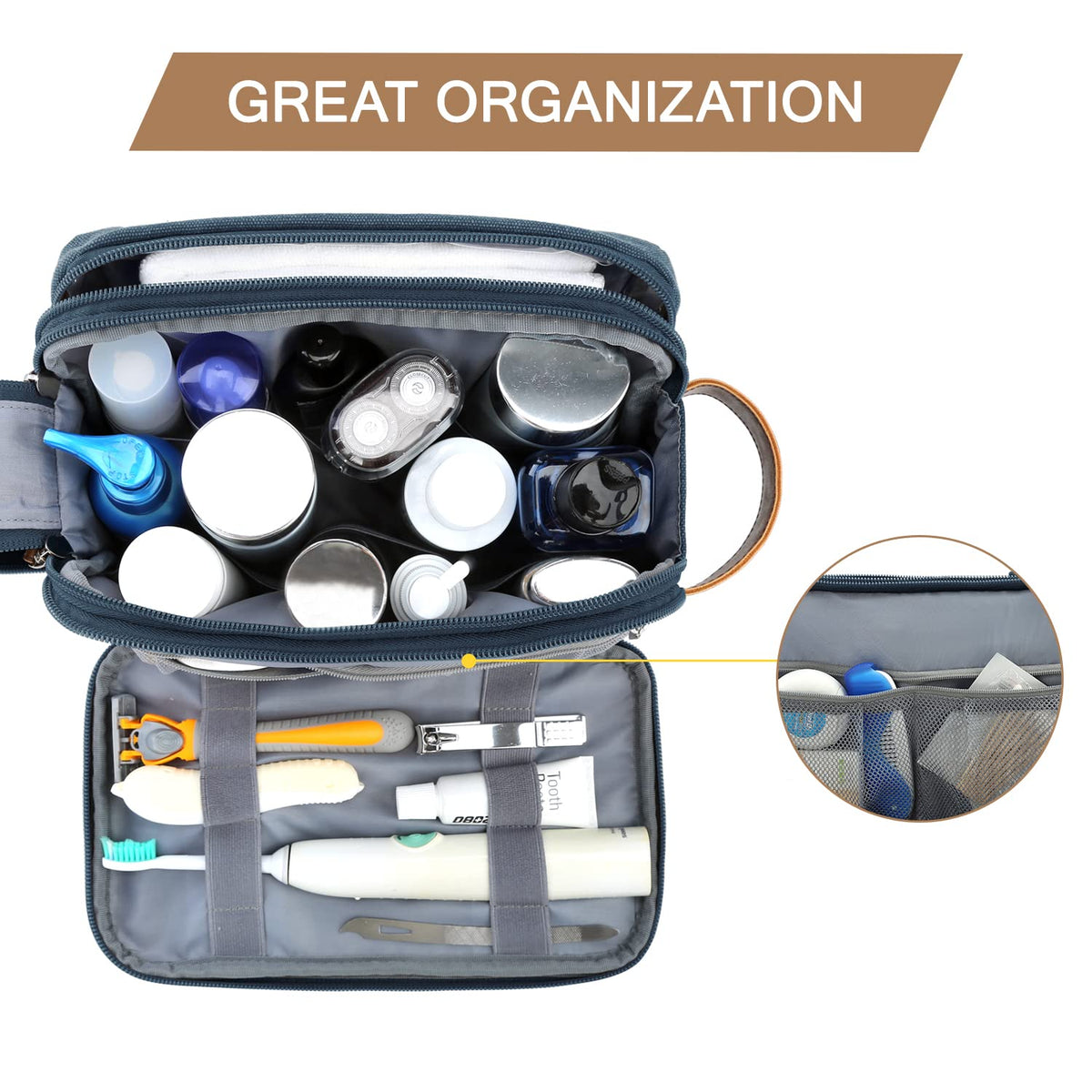 BAGSMART Toiletry Bag showing elastic band design and storage compartments