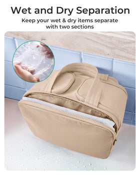 BAGSMART Toiletry Bag standing upright with cosmetics inside