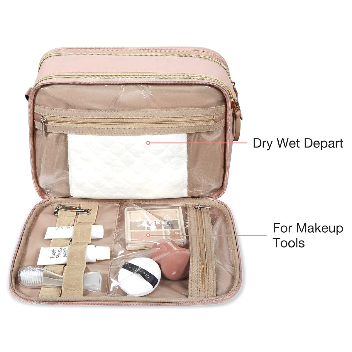 BAGSMART toiletry bag with clear PVC pocket for wet items