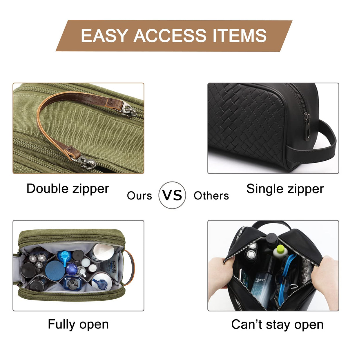 BAGSMART Toiletry Bag with sturdy leather handle