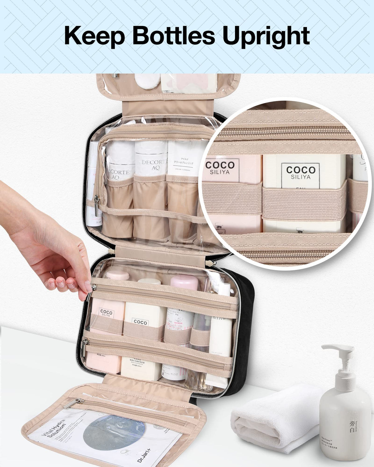 BAGSMART Toiletry Bag with transparent cosmetic bag displayed