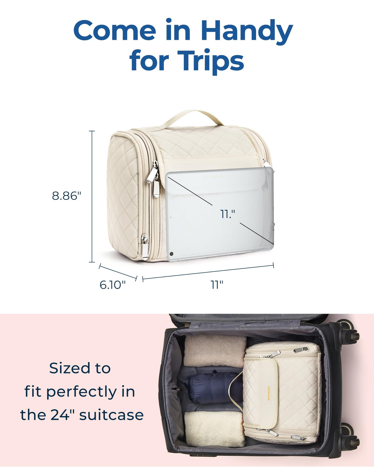 BAGSMART Toiletry Bag with transparent pockets and makeup brushes