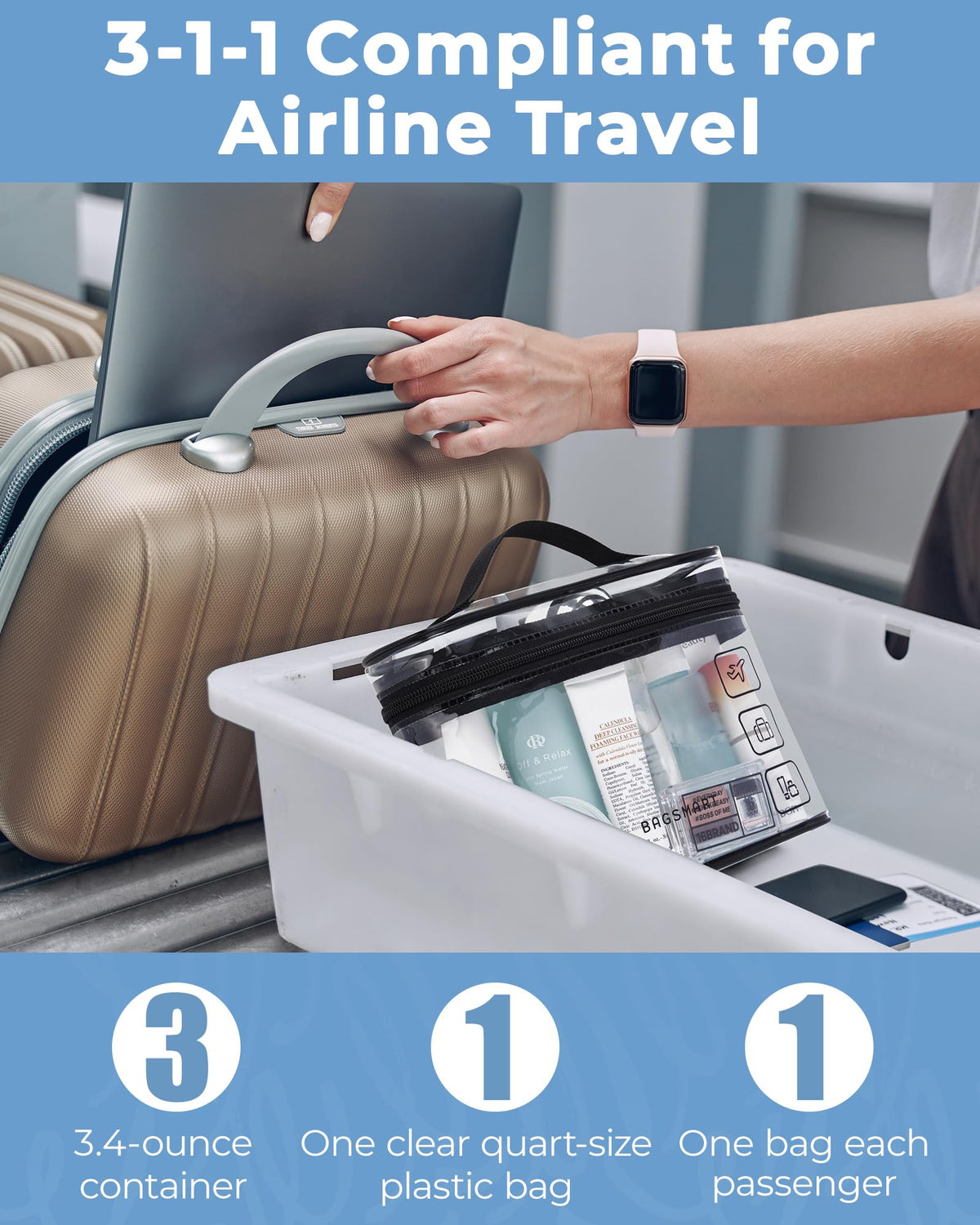 BAGSMART toiletry bags stacked for easy storage