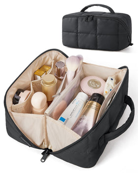 BAGSMART Travel Makeup Bag flat-open design showcasing full visibility