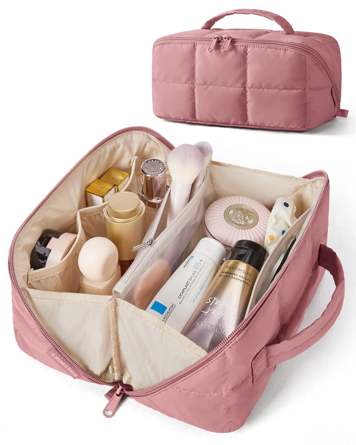 BAGSMART Travel Makeup Bag flat-open design showcasing interior compartments
