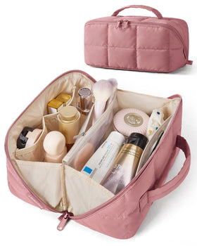 BAGSMART Travel Makeup Bag flat-open design showcasing interior compartments