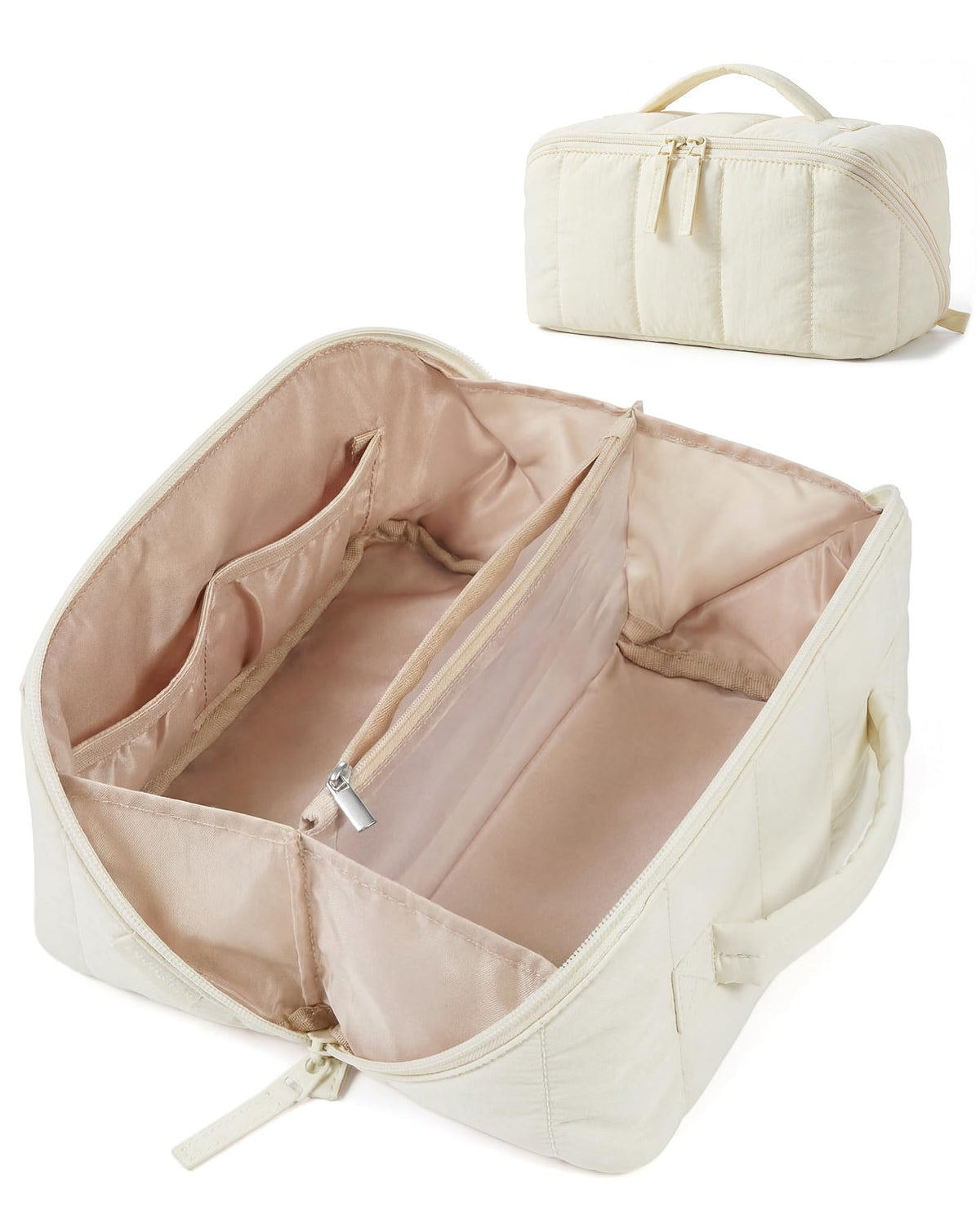 BAGSMART Travel Makeup Bag in light beige, front view