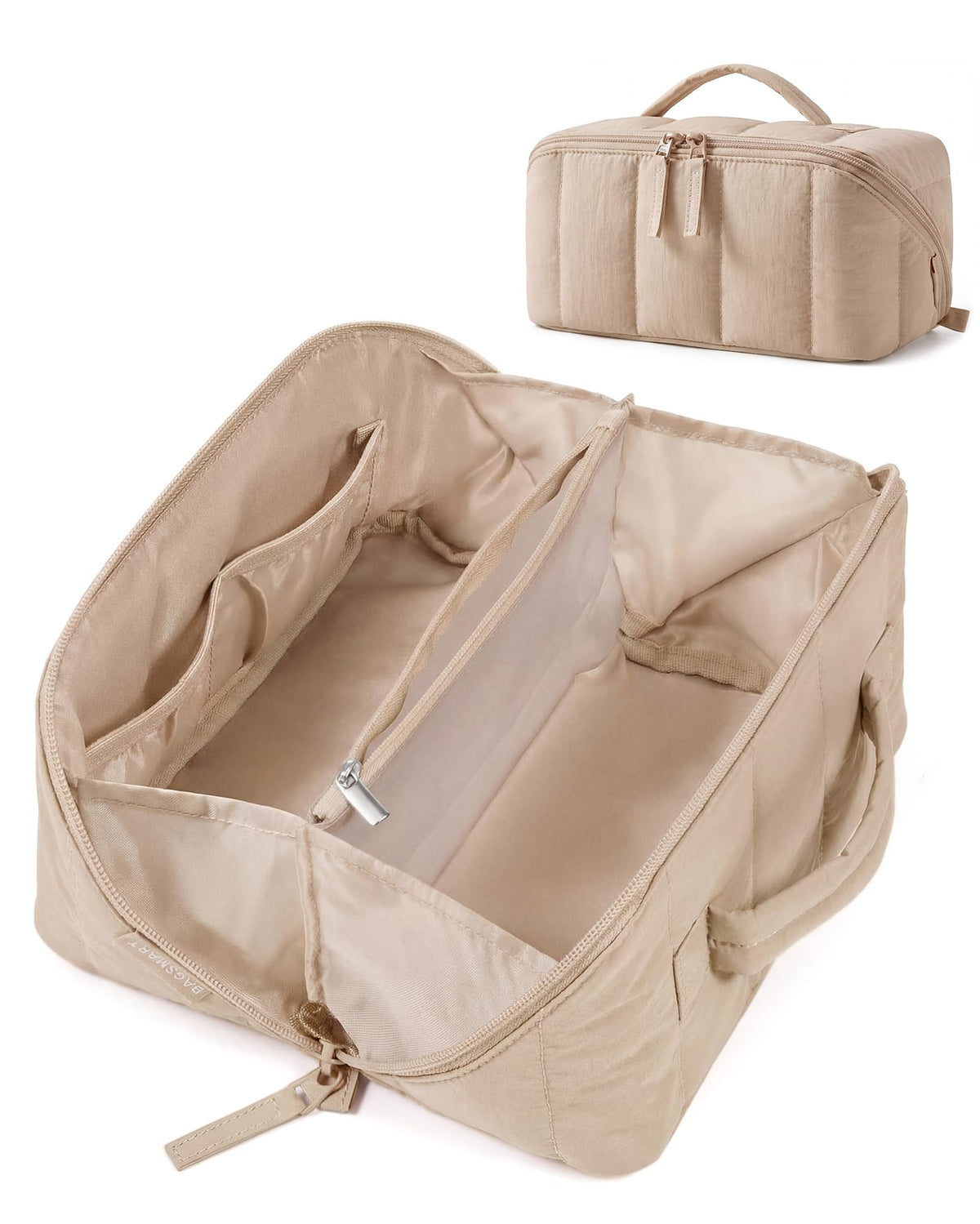 BAGSMART Travel Makeup Bag khaki front view with full-open design