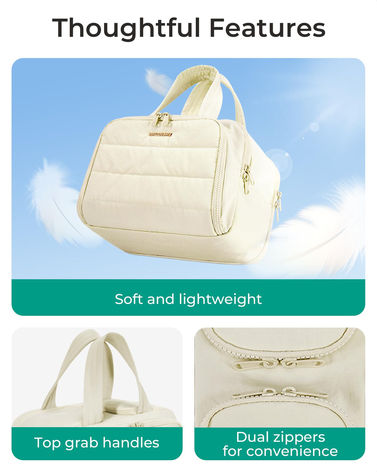 BAGSMART Travel Toiletry Bag beige compartments open