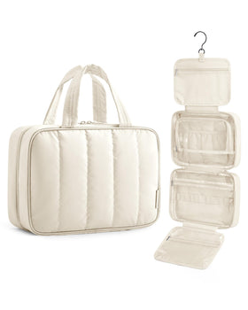 BAGSMART Travel Toiletry Bag beige front view with clear window