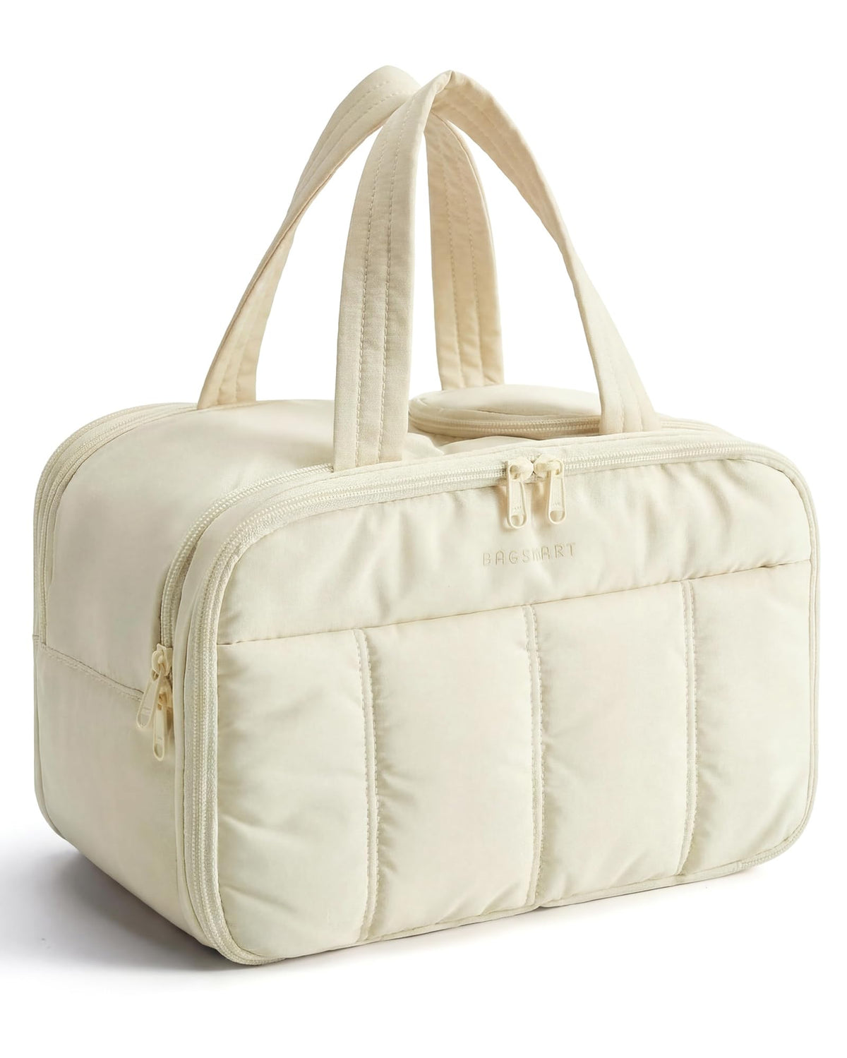 BAGSMART Travel Toiletry Bag beige front view with compartments