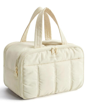 BAGSMART Travel Toiletry Bag beige front view with compartments