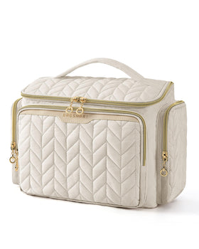 BAGSMART Travel Toiletry Bag beige front view with wide opening