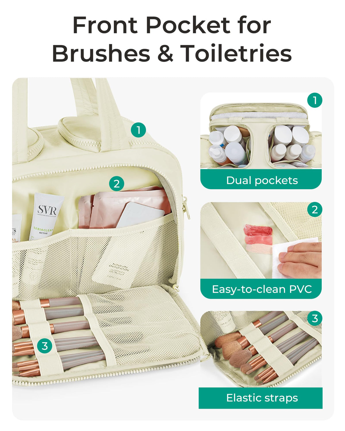 BAGSMART Travel Toiletry Bag beige on a bathroom counter