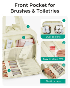 BAGSMART Travel Toiletry Bag beige on a bathroom counter