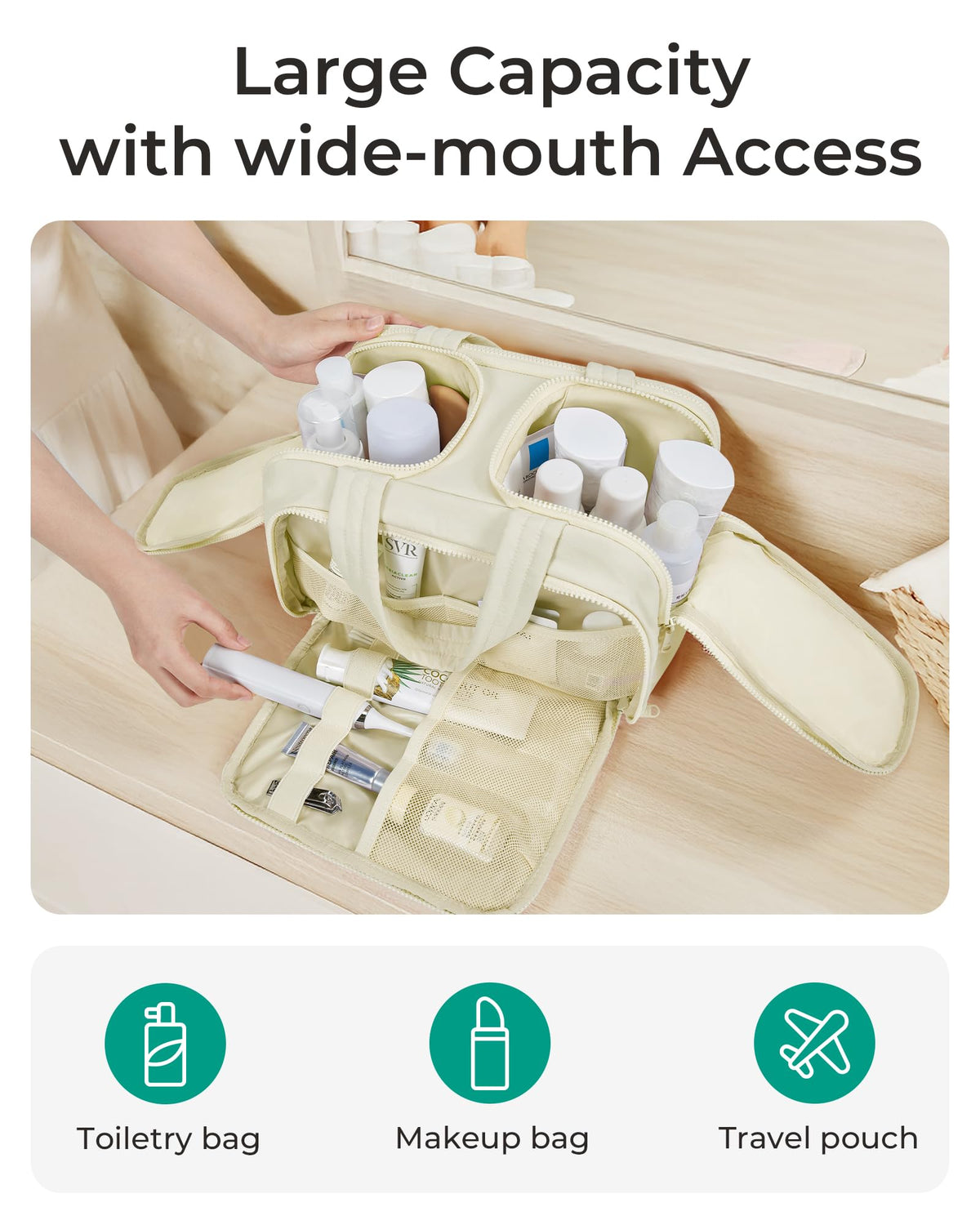 BAGSMART Travel Toiletry Bag beige side view