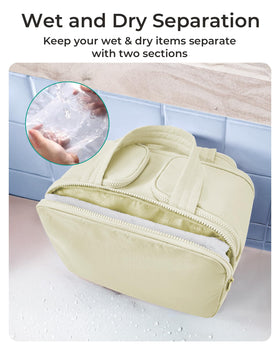 BAGSMART Travel Toiletry Bag beige with toiletries inside