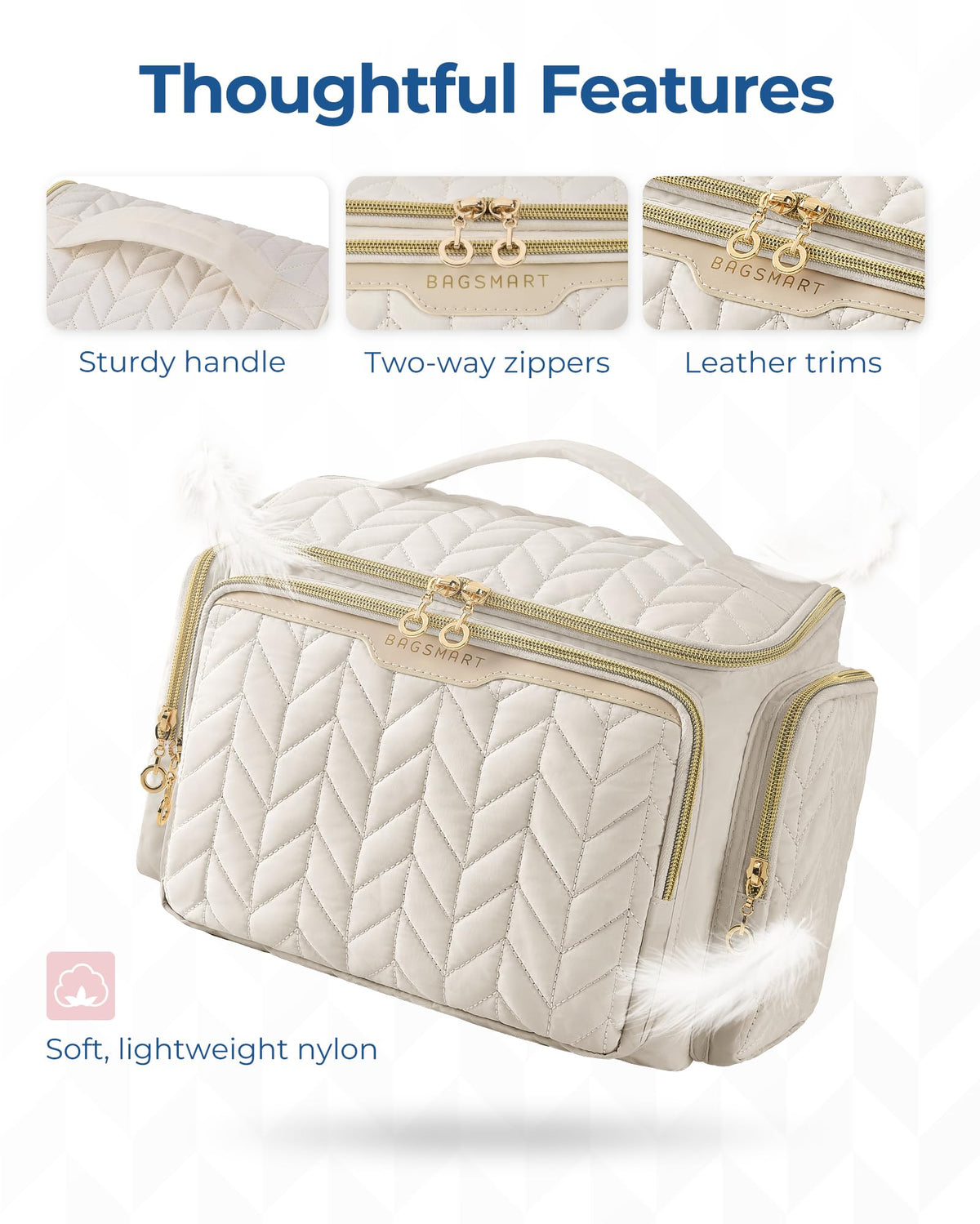 BAGSMART Travel Toiletry Bag close-up of zippers