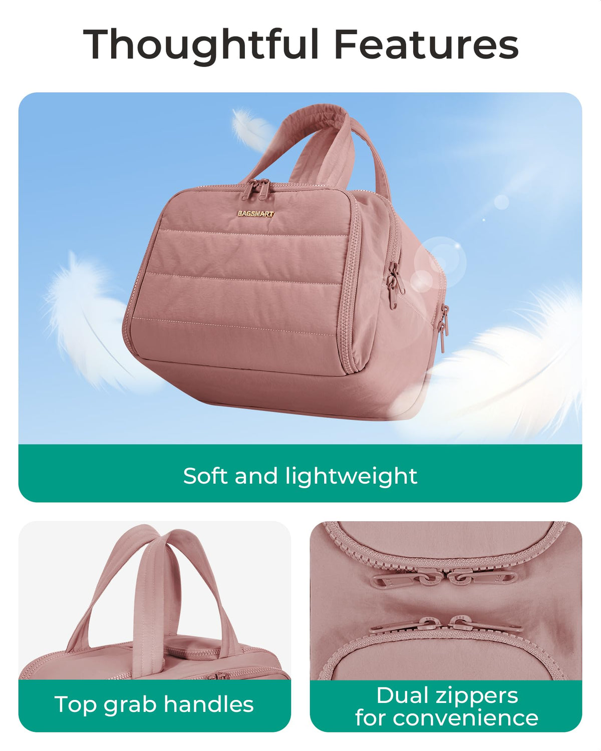 BAGSMART Travel Toiletry Bag dark pink open view