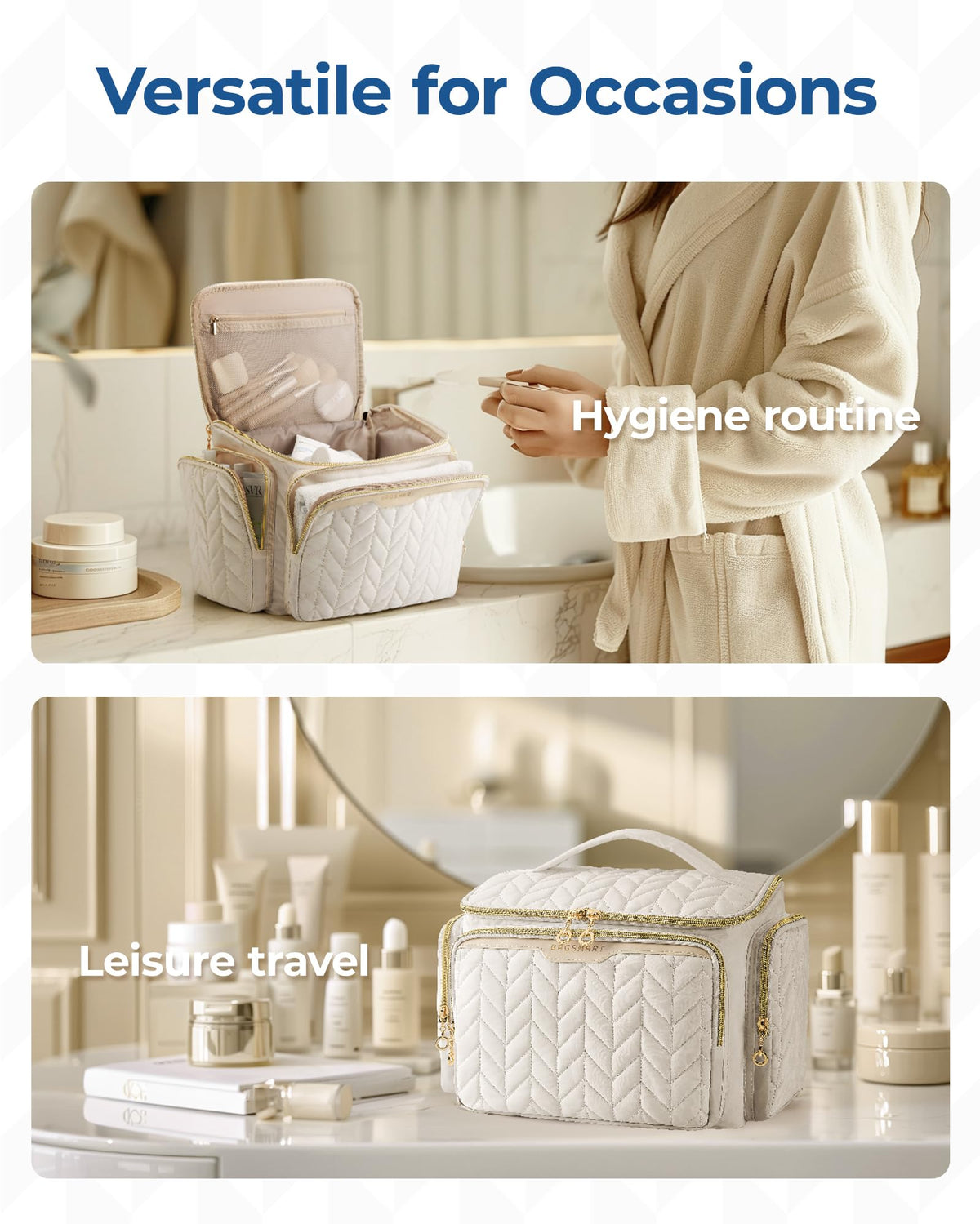 BAGSMART Travel Toiletry Bag dimensions displayed