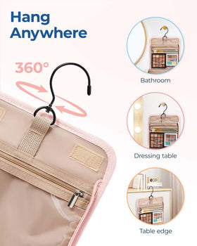BAGSMART Travel Toiletry Bag displayed with cosmetics