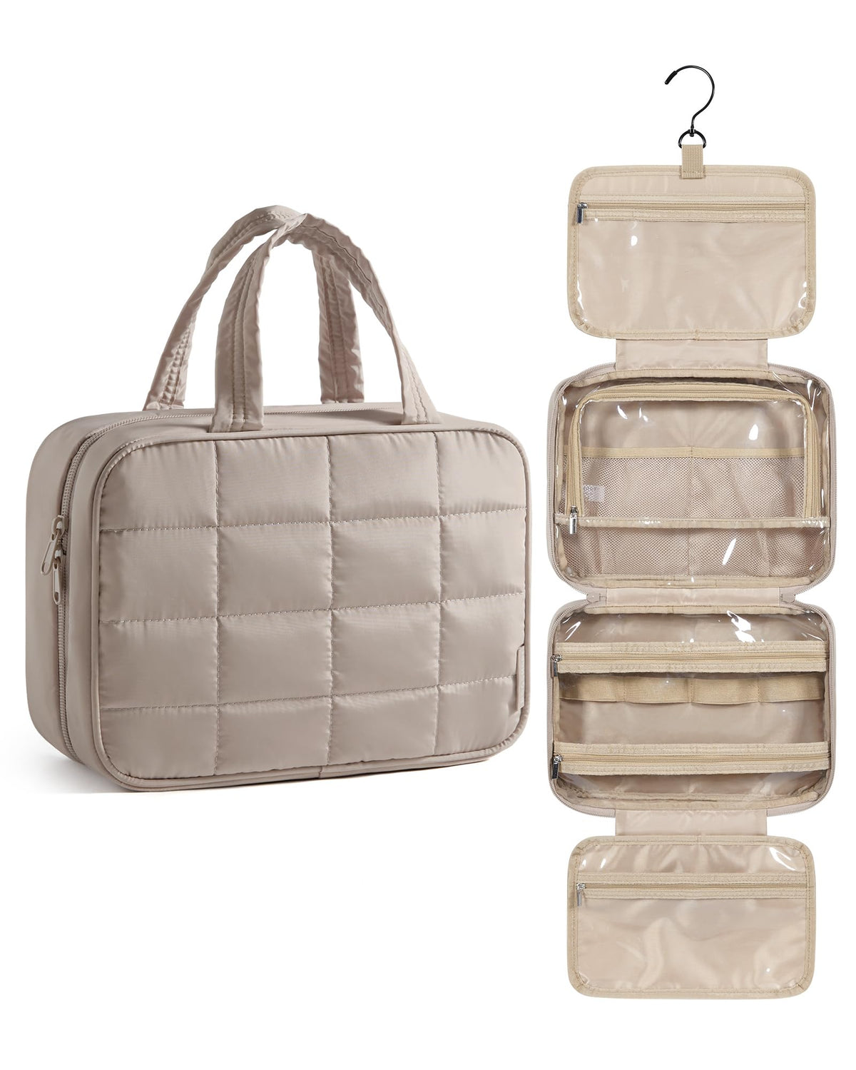 BAGSMART Travel Toiletry Bag for Women in Camel, front view
