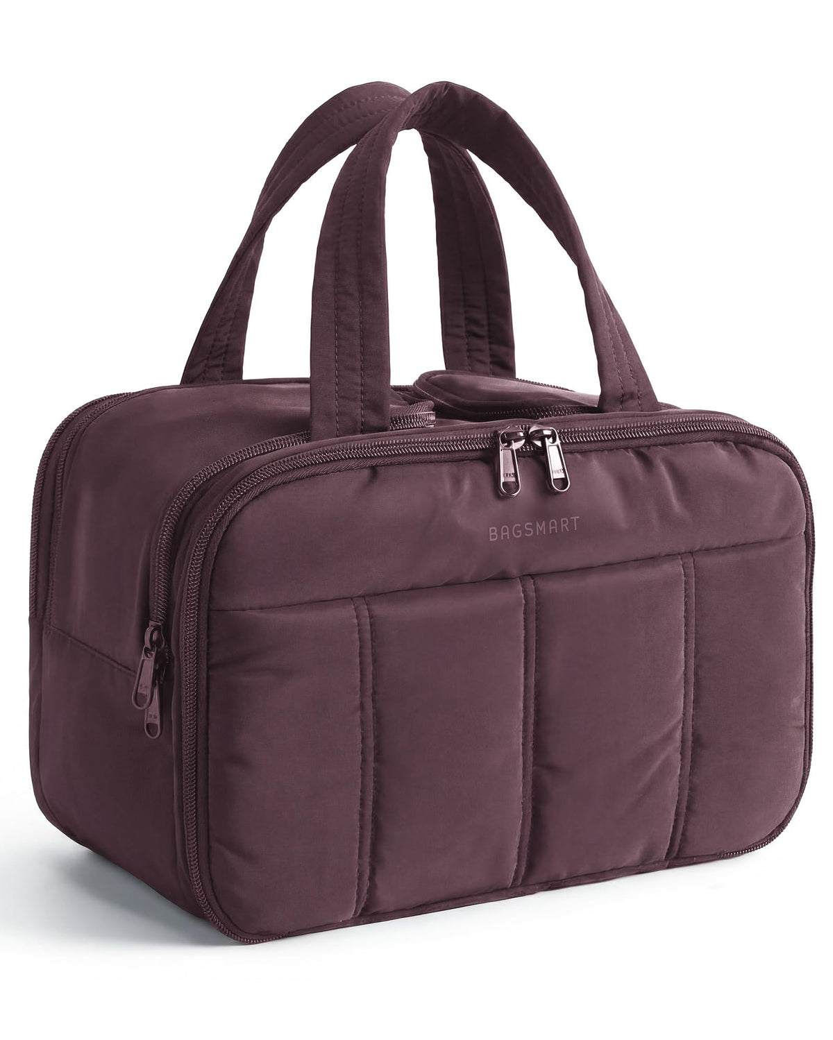 BAGSMART Travel Toiletry Bag front view in Black Purple