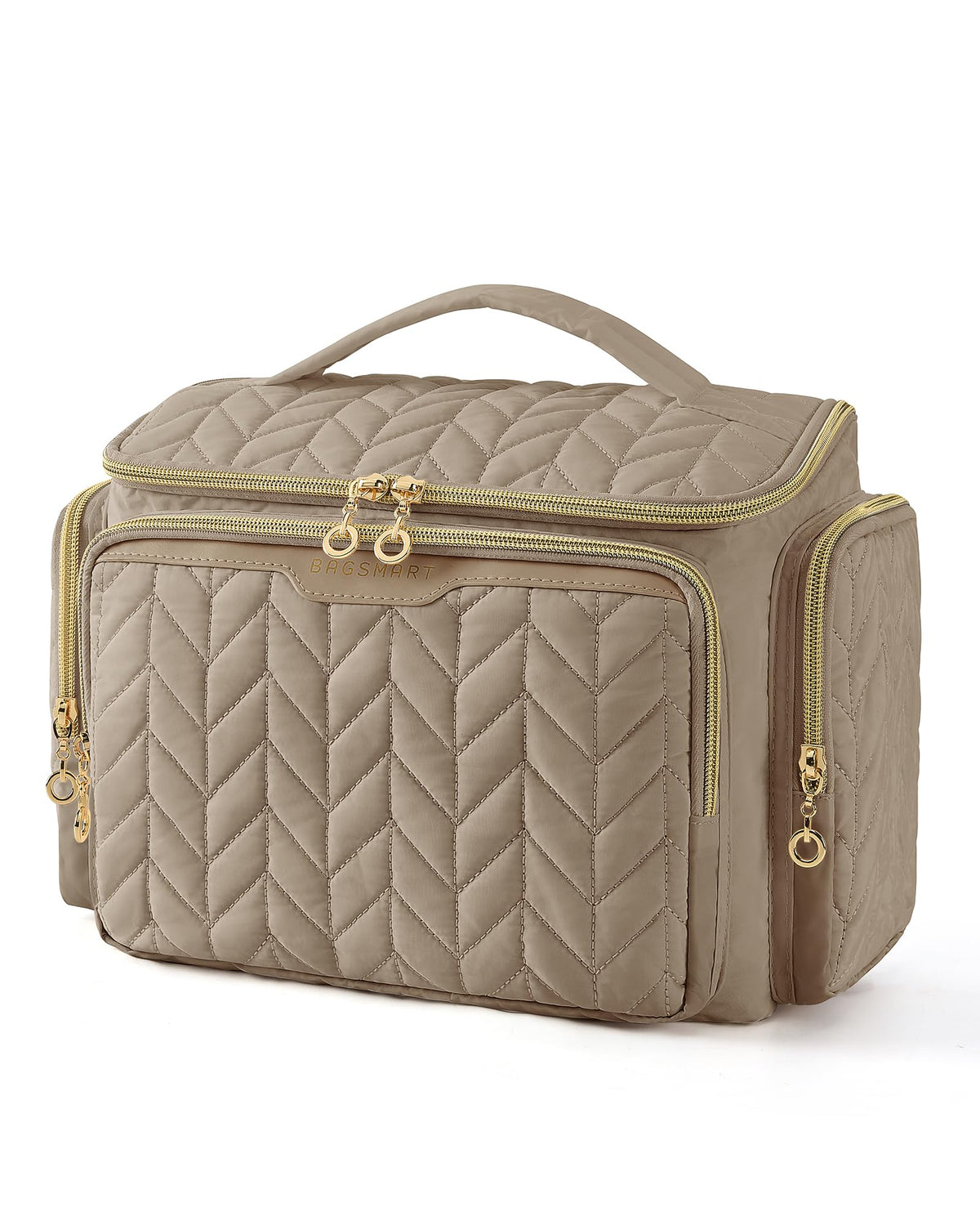 BAGSMART Travel Toiletry Bag front view in Camel