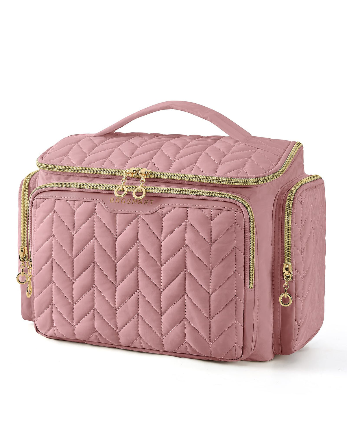 BAGSMART Travel Toiletry Bag front view in dark pink