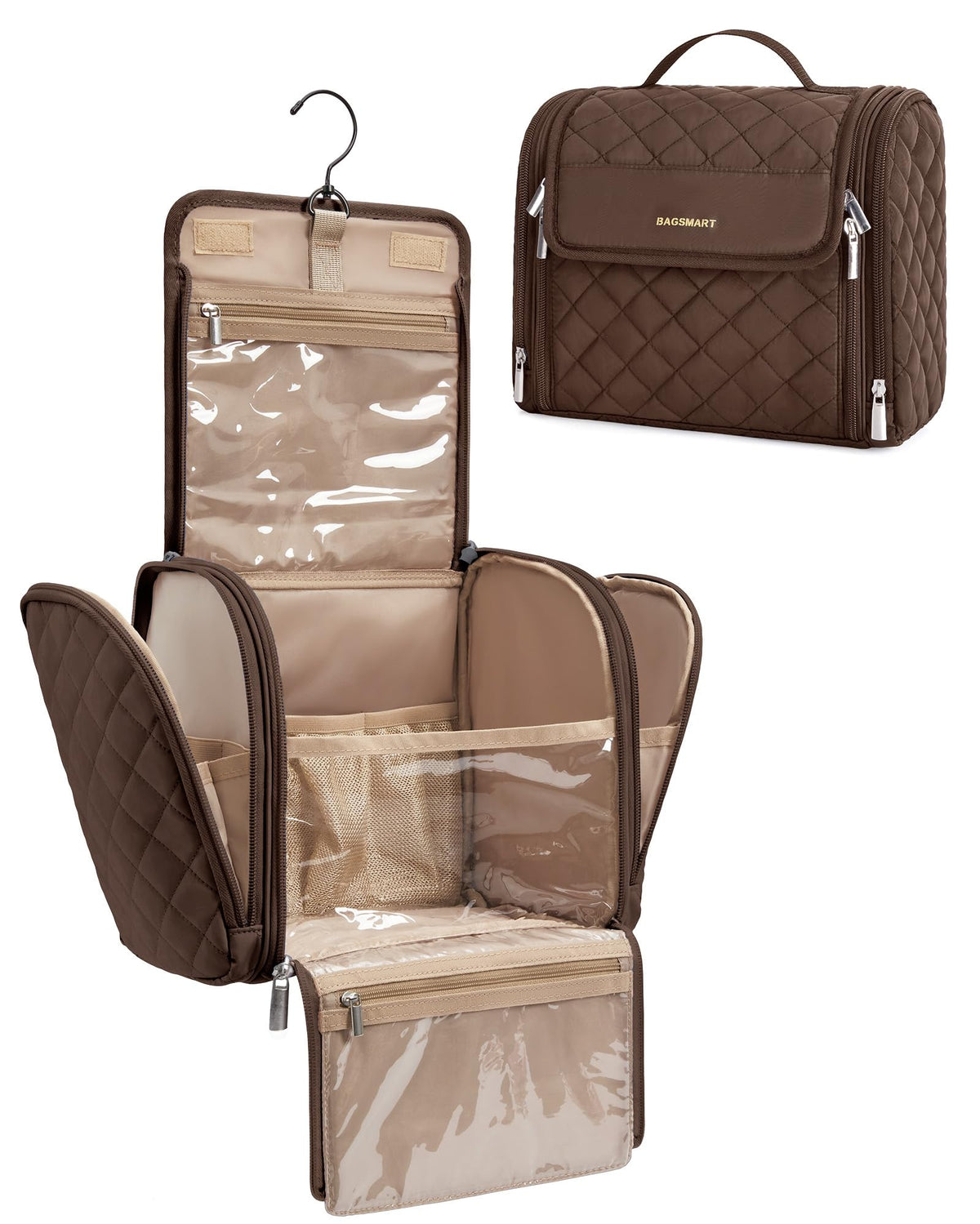 BAGSMART Travel Toiletry Bag front view with hanging hook