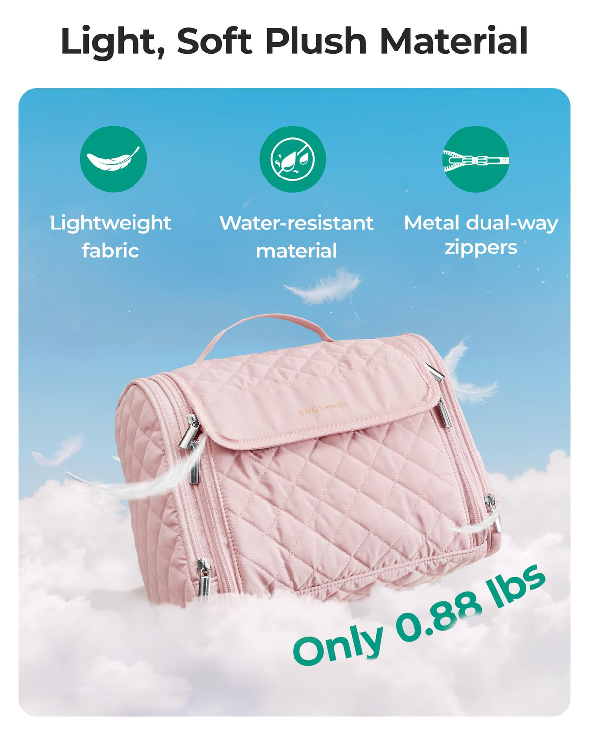 BAGSMART Travel Toiletry Bag hanging hook in use