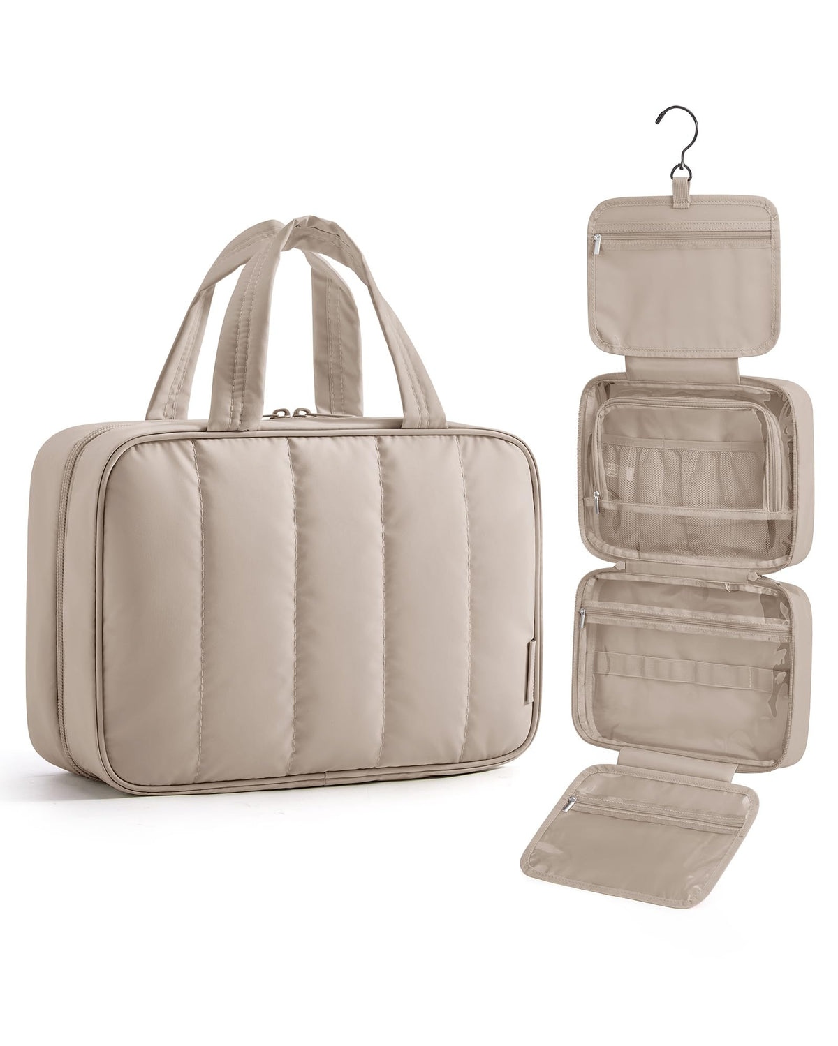 BAGSMART Travel Toiletry Bag in camel colour front view