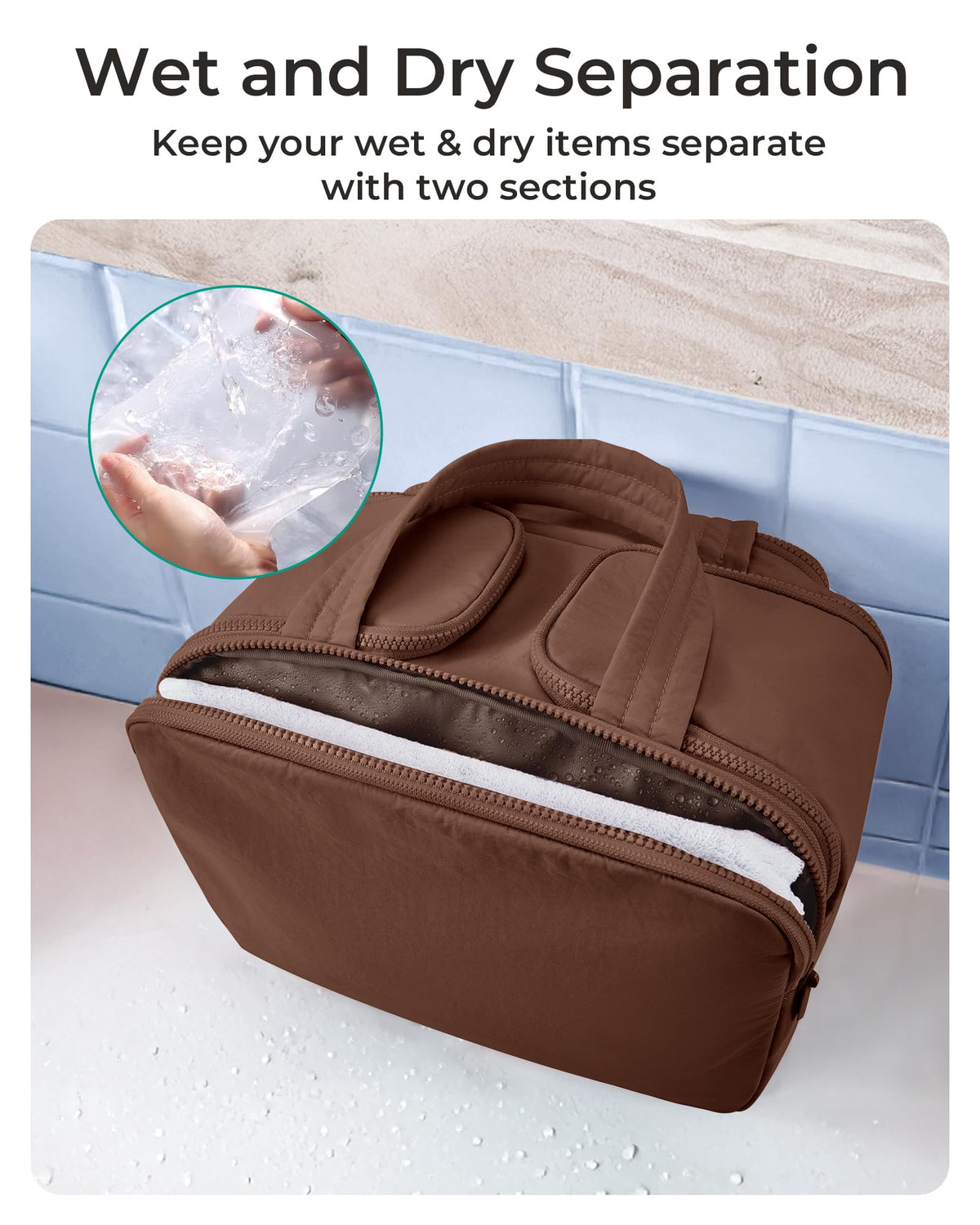 BAGSMART Travel Toiletry Bag in use at a travel setting