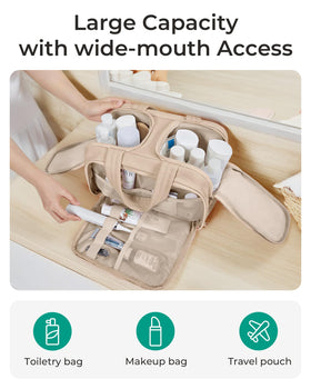 BAGSMART Travel Toiletry Bag lifestyle scene with travel essentials
