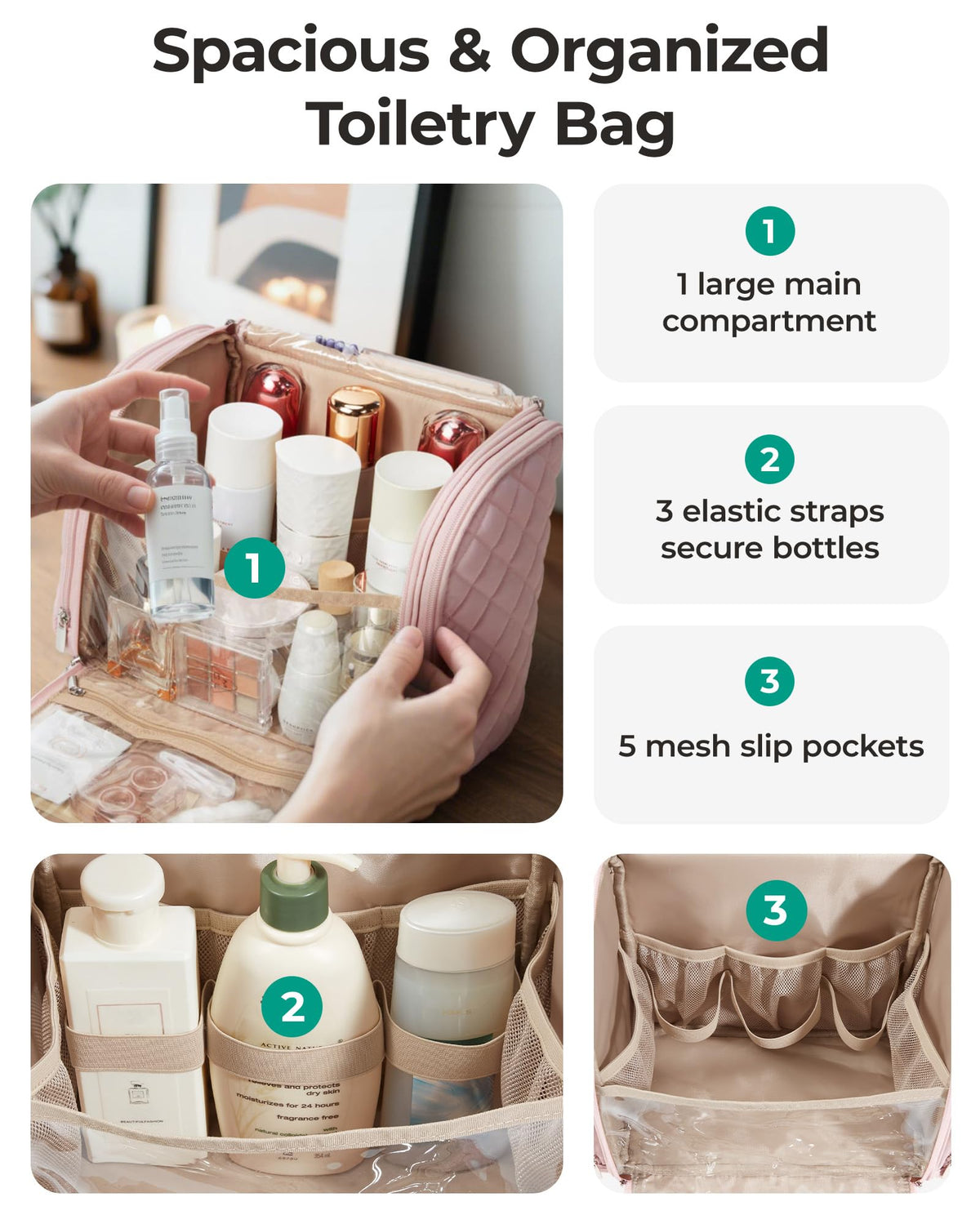 BAGSMART Travel Toiletry Bag open showing interior compartments