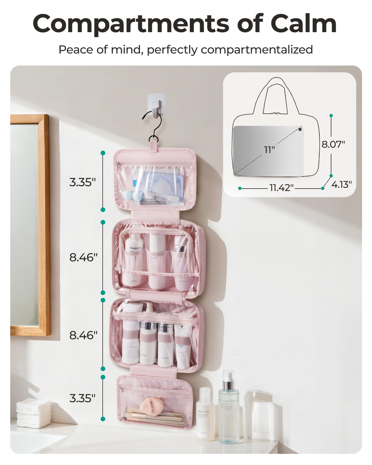BAGSMART Travel Toiletry Bag open showing multiple compartments