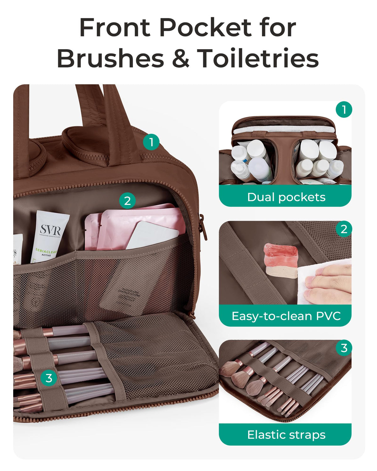 BAGSMART Travel Toiletry Bag, open with toiletries organized
