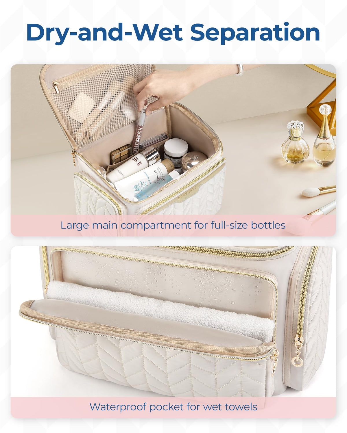 BAGSMART Travel Toiletry Bag packed with toiletries
