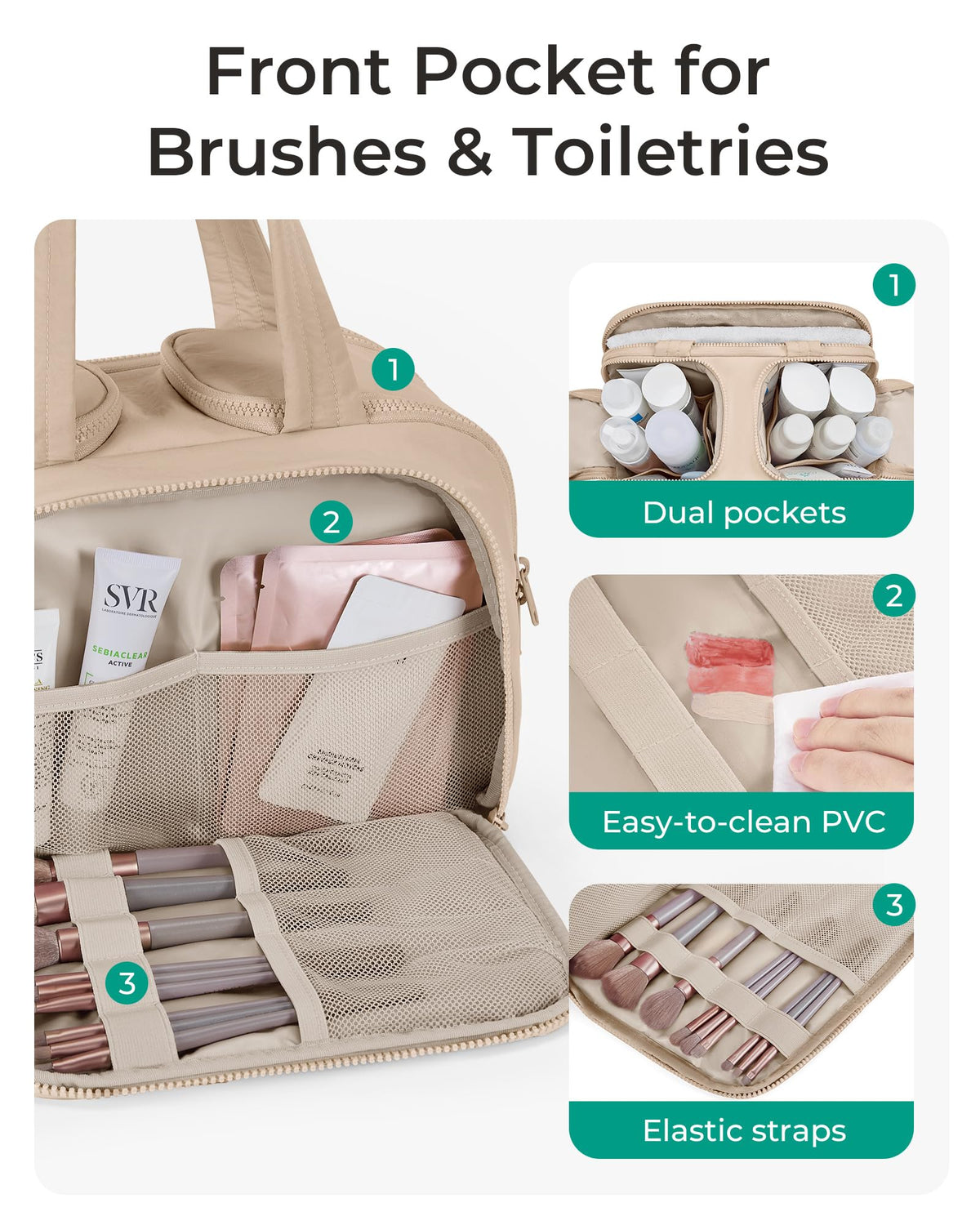 BAGSMART Travel Toiletry Bag showing four compartments