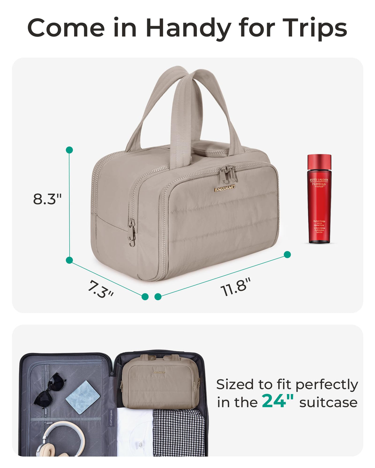 BAGSMART Travel Toiletry Bag side view displaying compartments