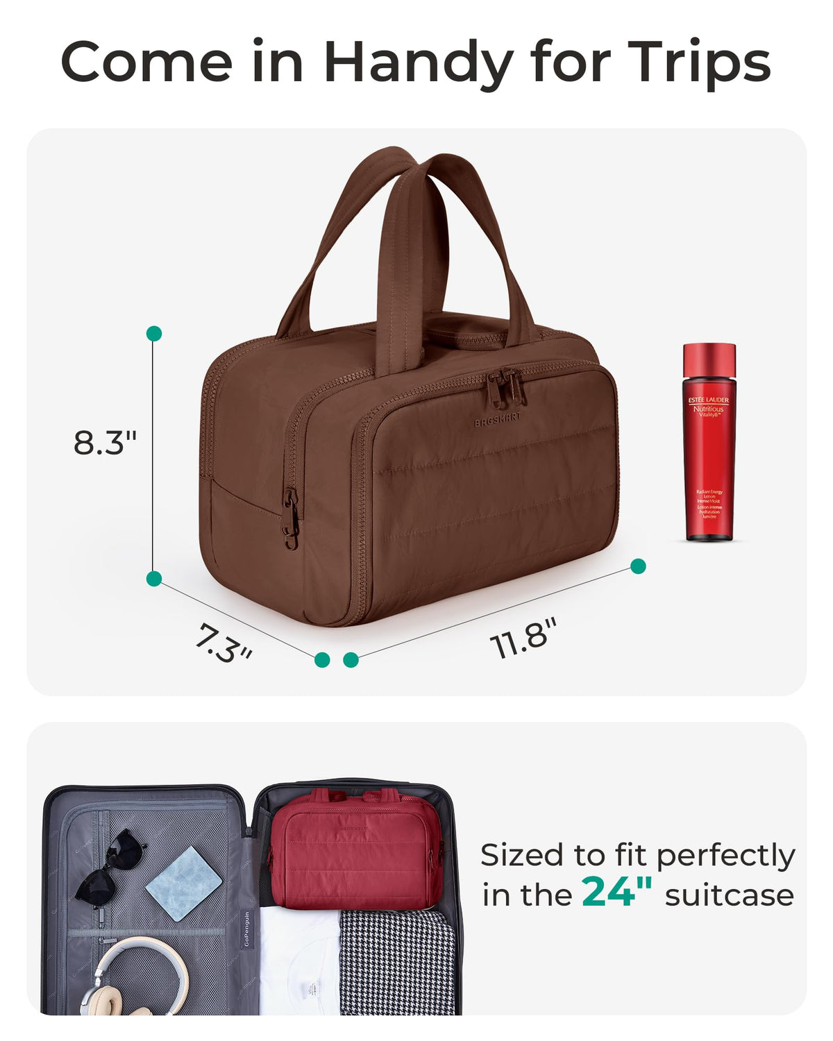 BAGSMART Travel Toiletry Bag side view with compartments